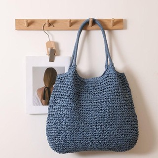 Túi Tote HOBBYIN, Túi đi biển dệt dung tích lớn, Túi đeo vai thông thường màu trơn hình ống hút thời trang
