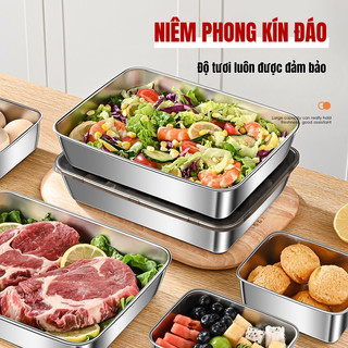 Khay Inox Đựng Thực Phẩm Bunnies House - Hộp Inox 304 Có Nắp Đậy Kín, Hình Chữ Nhật, Kích Thước Lớn