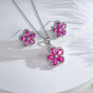 Châu Âu Mỹ ins Phong Cách Mới Kim Cương Ruby Spinel Bông Tai Hoa Nữ