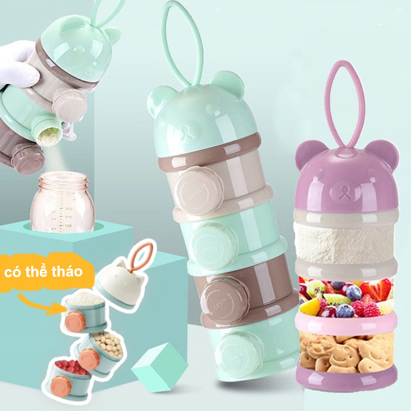 Hộp Chia Sữa,4 Ngăn Độc Lập,Có Quai Cầm Rất Tiện Lợi,Hộp Đựng Sữa Bột Di Động Dung Tích Lớn Có Thể Xếp Chồng Lên Nhau