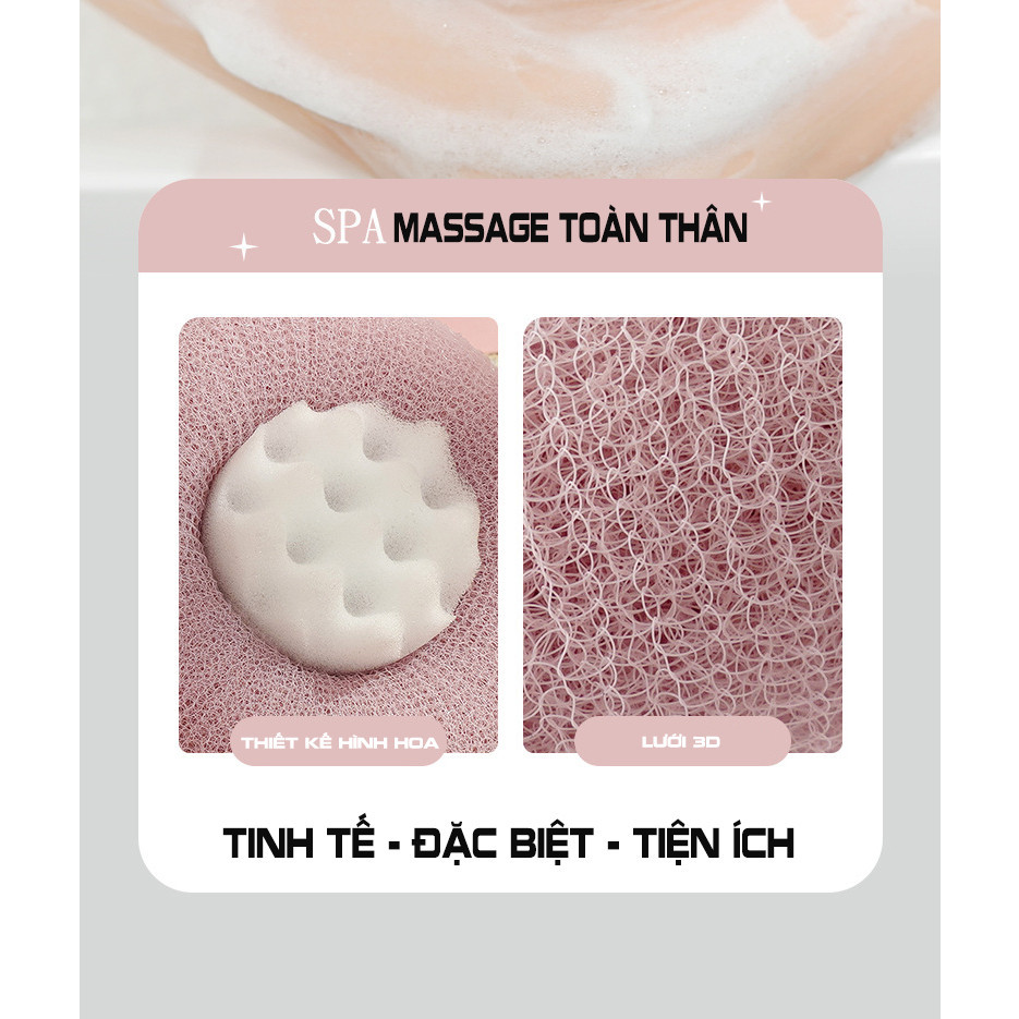 Bông tắm mút, miếng bọt biển , lưới tắm, mát xa tẩy tế bào chết 2in1, bông tắm xơ mướp phong cách nhật bản