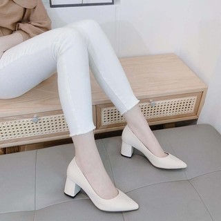 Giày Cao Gót Trơn mũi nhọn cao 5P chất da mờ lì Giày Bánh Bèo mã THO2 Shoes Nữ Shoes Nữ