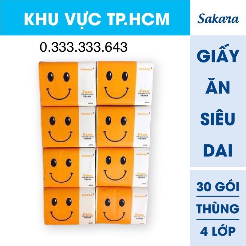 Thùng 30 Gói giấy ăn mặt cười Sakara siêu dai siêu mịn - An toàn cho sức khỏe