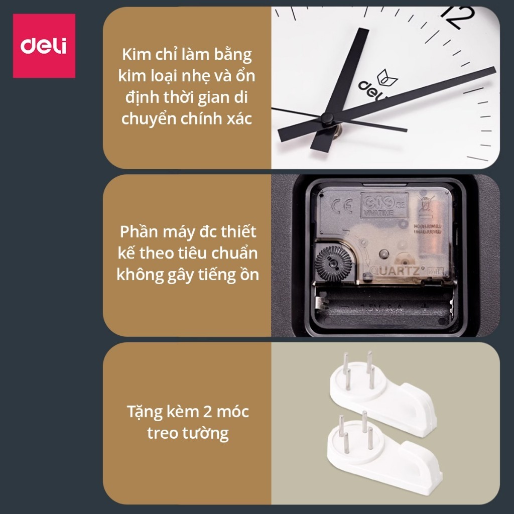 Đồng Hồ Treo Tường Kim Trôi Deli Không Ồn Minimalist Tối Giản Quà Tặng Tân Gia Trang Trí Nhà Cửa | BigBuy360 - bigbuy360.vn