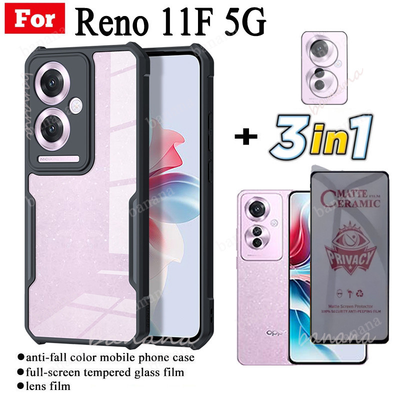 Ốp Điện Thoại Chống Sốc 3 Trong 1 OPPO Reno11F 5G Cho Reno 11F Chống Gián Điệp Mềm Gốm Mờ Riêng Tư Kính Cường Lực