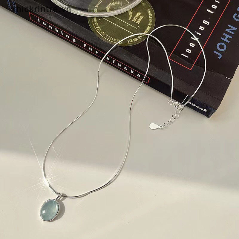Thi Đơn Giản Retro Hình Bầu Dục Aquamarine Mặt Dây Chuyền Vòng Cổ Nữ Cô Gái Rắn Dây Chuyền Vòng Cổ Tính Khí Thời Trang Trang Trang Sức Quà Tặng VN