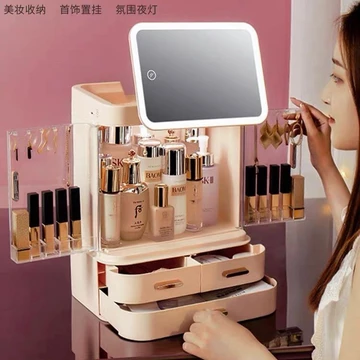 Hộp đựng mỹ phẩm mới tích hợp gương giá đựng sản phẩm chăm sóc da Son môi bàn trang điểm chống bụi dung tích lớn