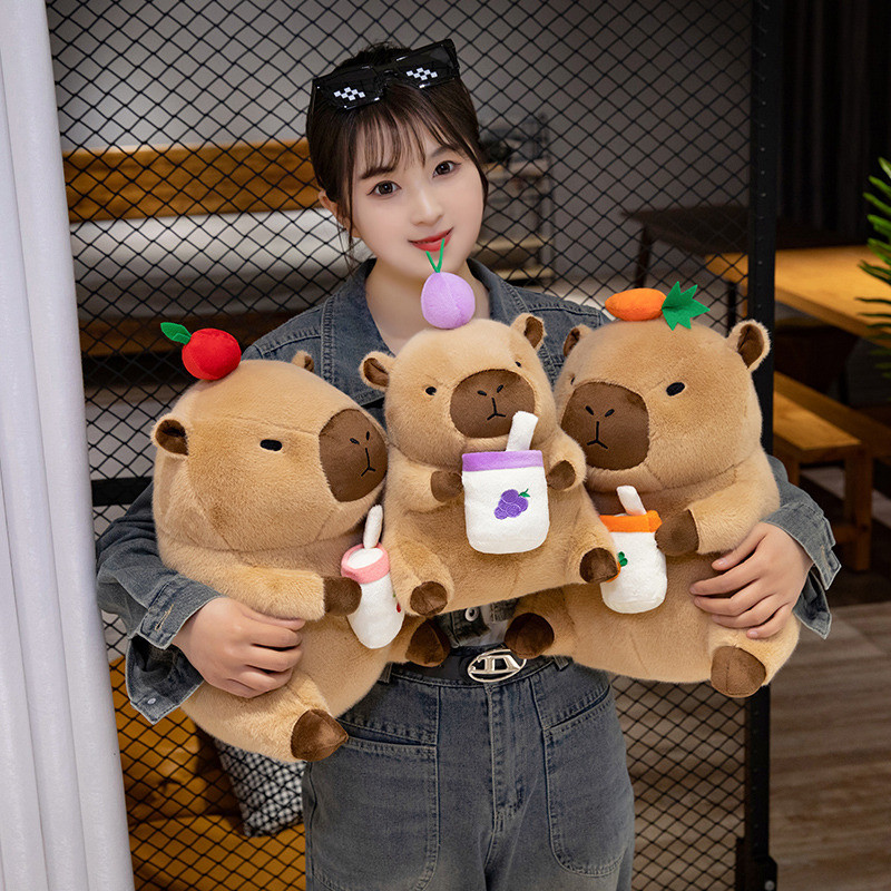 Capybara Đồ chơi sang trọng Trà sữa trái cây Búp bê Capybara Đồ chơi động vật sang trọng 2 trong 1 dễ thương Búp bê gấu bông làm quà tặng sinh nhật cho trẻ em, Trang trí phòng ngủ tại nhà