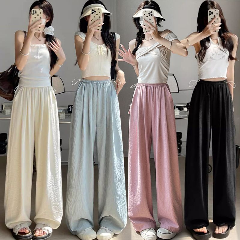 Quần bà bầu 2025 Xuân Hè Sản phẩm mới Ice Silk Quần ống rộng co giãn
