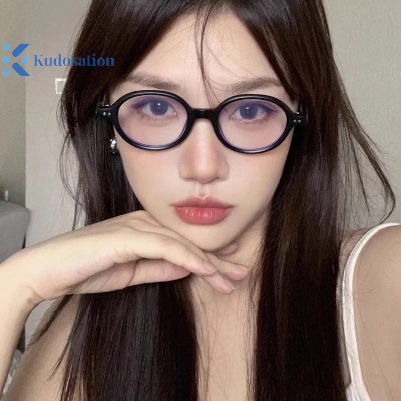 Kudosation Thời Trang Chống Ánh Sáng Xanh Kính Retro Hình Bầu Dục Nghệ Thuật Quang Mắt Kính Khung Hình elip Nhỏ Kính Mắt
