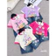 bộ quần áo bé gái baby three hàn quốc cao cấp 15-37kg, áo thun baby three + quần đùi jean bé gái