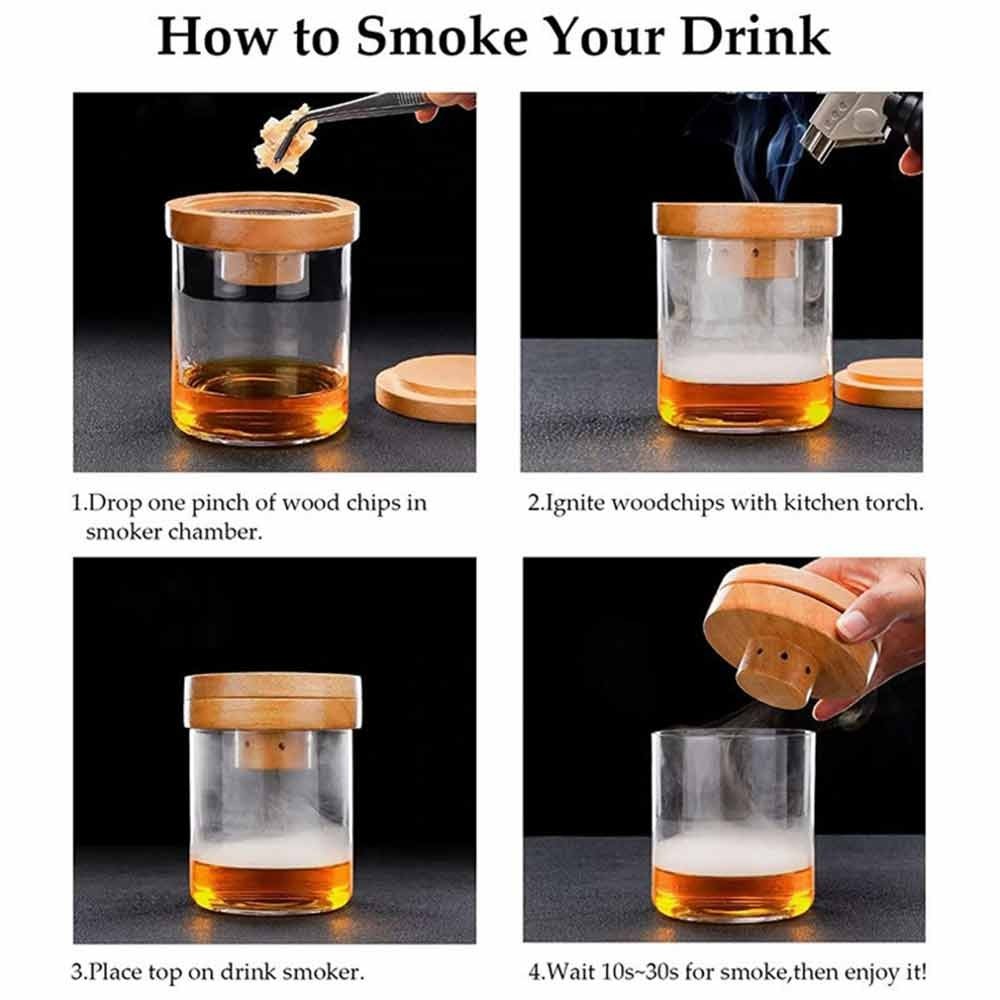 Cocktail Smoker Kit- Wooden Drink Smoking Infuser Wood Chips Whisky Bourbon Wine