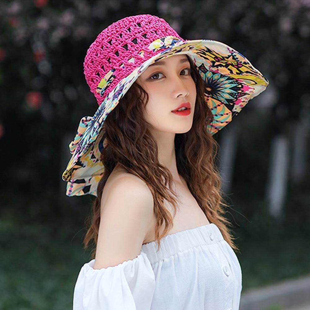 Mũ HOBBYIN Panama vành rộng gấp gọn, chống nắng UV, thời trang mùa hè dành cho nữ