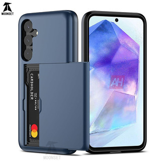 Dành Cho Samsung Galaxy A55 Ốp Lưng Ví Đựng Thẻ ID Khe Cắm Cửa Trượt Ẩn Túi Chống Trầy Xước Hai Lớp Bảo Vệ Vỏ Cứng TPU Ốp Lưng