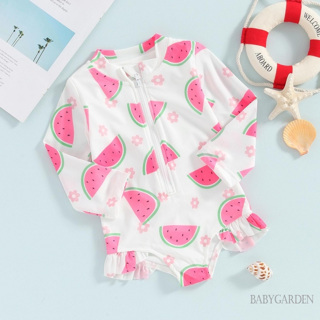 / / -6tháng-4year Bé Gái In Hình Trái Cây Ruffle Tay Dài Monokini Đồ Bơi Bộ Đồ Tắm Đi Biển Mùa Hè