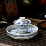 Jingdezhen Giả Yuan Xanh Trắng Họa Tiết Rồng Nồi Bàn Pha Khô Khay Trà Gốm Hộp Đựng Trà Trái Cây Giá Đỡ Nồi Đựng Trà [A211-06] — ảnh 2