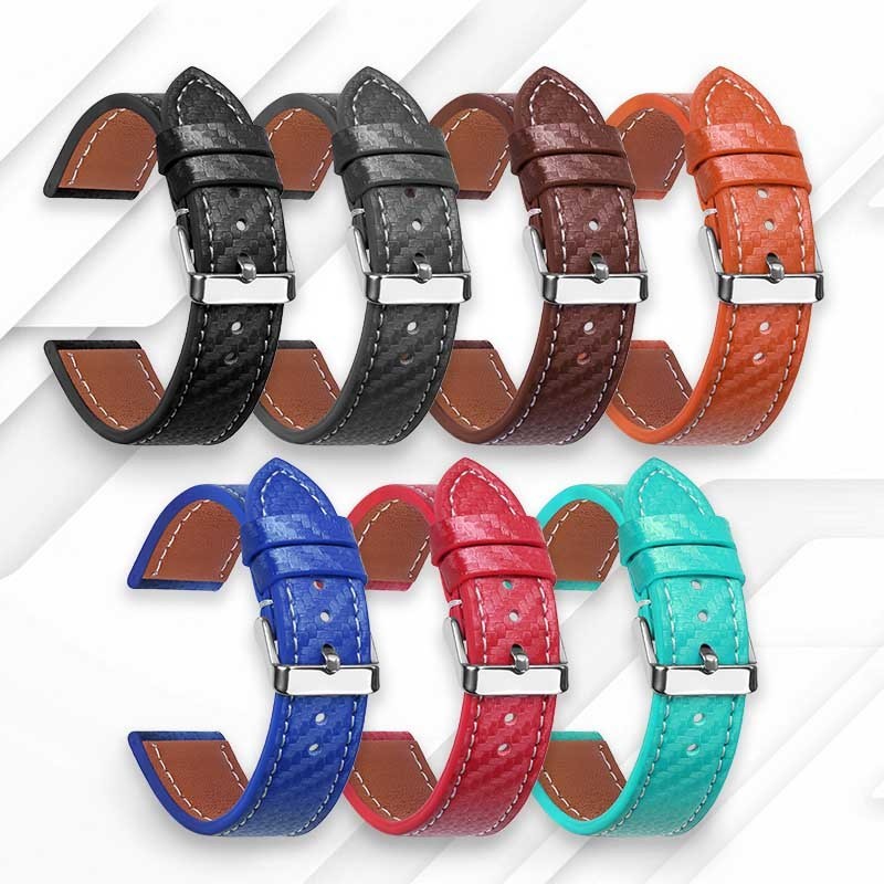 Họa Tiết Sợi Carbon Da Thật Chính Hãng Dây Đeo Đồng Hồ 18mm 20mm 22mm Dây Đồng Hồ 24mm Dây Đeo Đồng Hồ Vòng Tay Nam Nữ Sọc Đen Trắng Vòng Tay