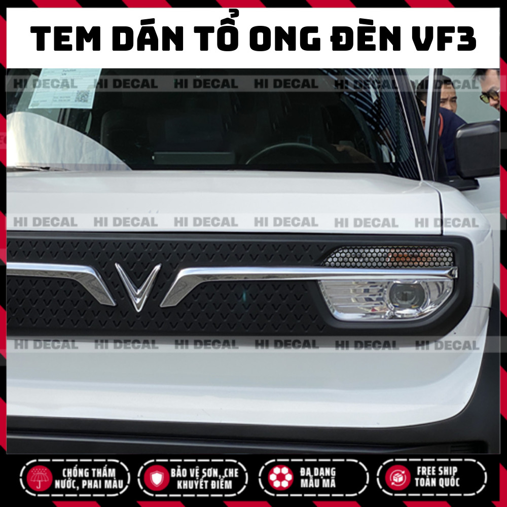 Tem đèn xe VF3, Decal dán Đèn Tổ Ong Vinfast VF3 trang trí đèn xe bền màu, chống nước