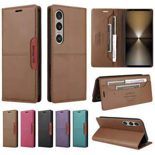 Ốp Lưng Cho Sony Xperia 1 VI 2024 5 IV 10 V III II 2 3 4 5 6 Màu Ghép Da PU Flip Cover Ví Từ Tính Có Khe Cắm Thẻ Giá Đỡ Vỏ TPU Mềm Ốp Lưng Điện Thoại Di Động