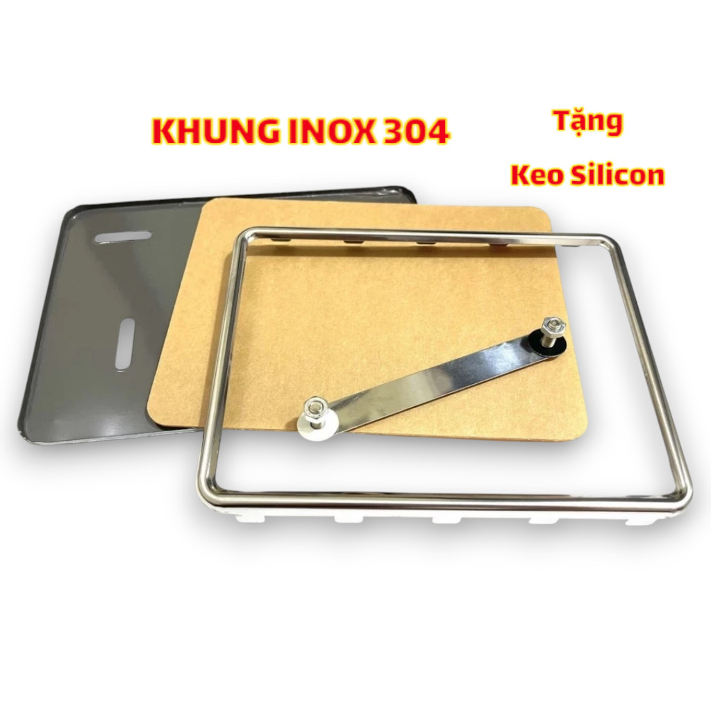 Bộ khung biển số Inox trắng (gồm khung inox/ mica/ đế bắt ốc đa năng ...