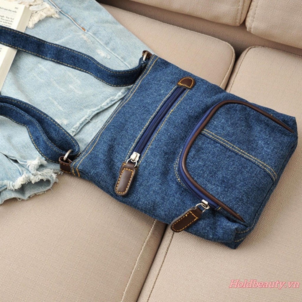 Túi Đeo Chéo Denim Nhiều Ngăn Thời Trang Cho Nữ