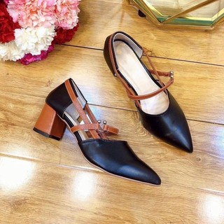 Giày Cao Gót pha màu Da bò nhẹ nhàng, Xinh xắn cao 5P - Giày Bánh Bèo mã 5P Da bò Nữ Shoes