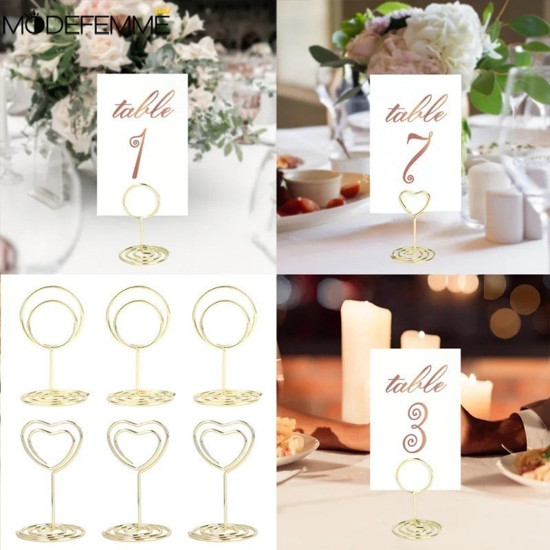 Hộp đựng thẻ vị trí kim loại - Giá đỡ bảng tên - Kẹp ảnh hình trái tim tròn - Giá đỡ thẻ để bàn cưới - Đồ dùng trang trí tiệc sinh nhật