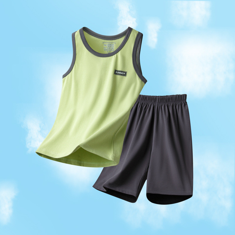 Bộ Áo Vest Trẻ Em 120-180 Kích Thước Mùa Hè Bé Gái Bé Trai Trung Lớn Trẻ Em Nguyên Chất Cotton Co Giãn Thể Thao Nẹp Vai Mỏng Mùa Hè Thoáng Khí Phong Cách Mới UOCQ
