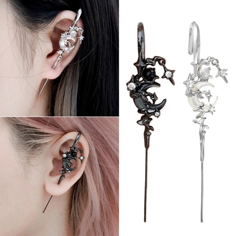 Vic Star Moon Bông Tai Kim Cương Auricles Loại Kẹp Tai Bông Tai Sáng Tạo Cho Nữ