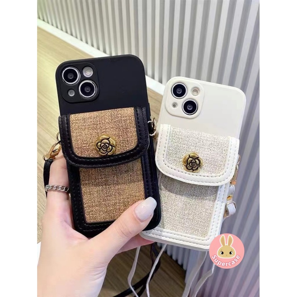 Ốp Lưng Đựng Thẻ LuxurU Camellia Cho Samsung Galaxy S24 S23 S22 S21 S20 Ultra Plus FE S10 S9 S8 Plus S10e Vỏ Thẻ Ví Mềm Có Dây Buộc Vỏ Điện Thoại