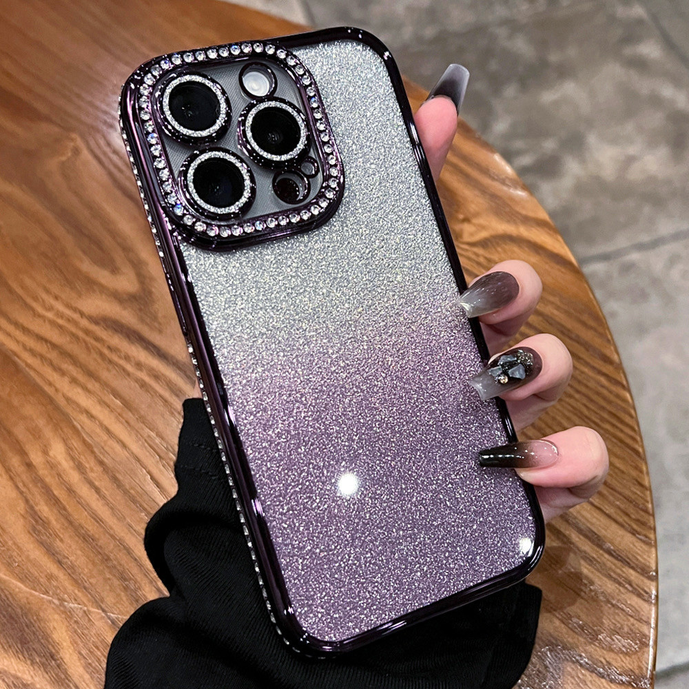 Ốp điện thoại khung kim cương mạ lấp lánh iphone15 Pro Max 14 13 12 11 cho vỏ iPhone Vỏ mềm silicon TPU Vỏ bảo hiểm toàn diện có vỏ camera chống sốc