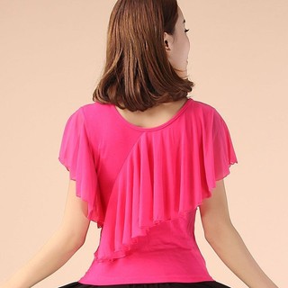 Trang phục khiêu vũ vuông mùa xuân Modal Lưới nữ Lá sen ngắn tay Hiệu suất thực hành hàng đầu Trang phục khiêu vũ Latin Trang phục khiêu vũ vuông mùa xuân Modal Lưới nữ Lá sen ngắn tay Hiệu suất thực hành hàng đầu Trang phục khiêu vũ Latin 24.4.6