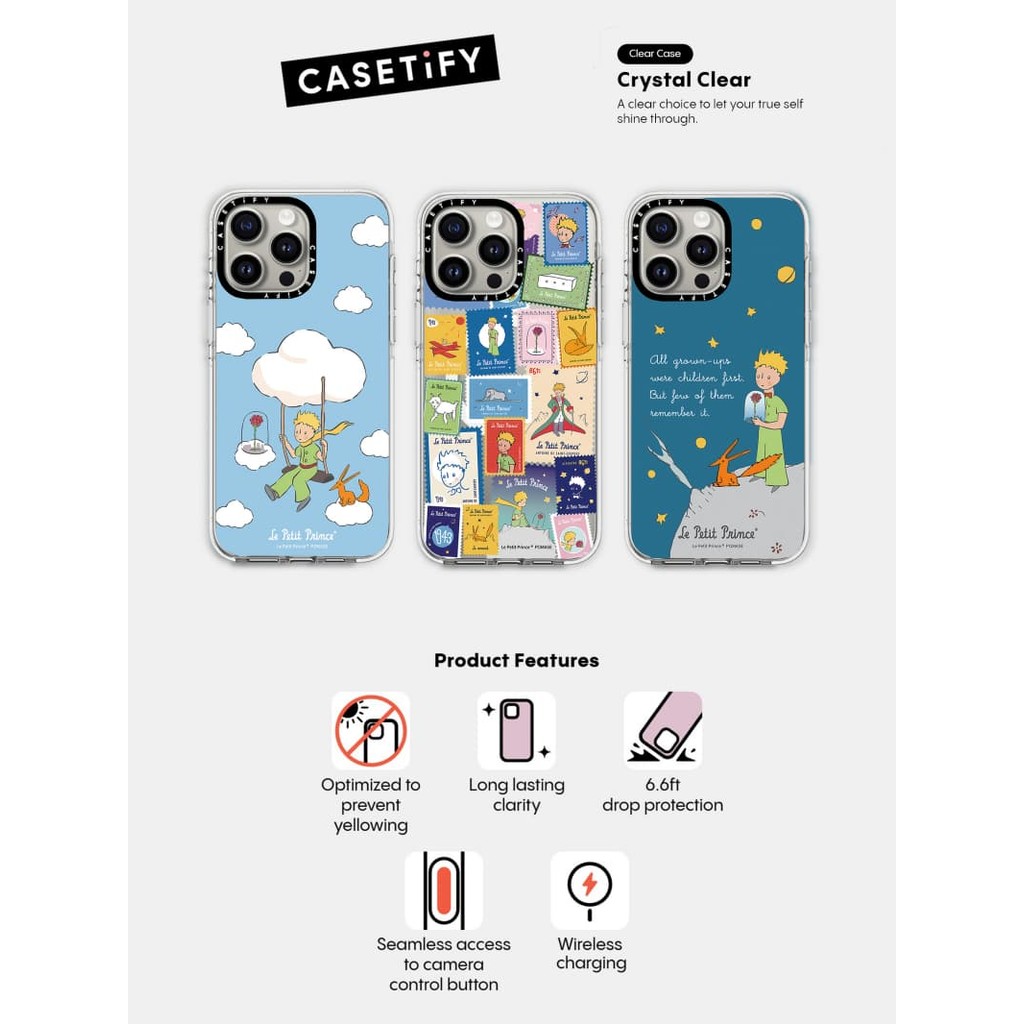 Casetify X The Little Prince Impact Vỏ hút từ tính trong suốt cho iPhone 16 / 15 / 14 / 13 Pro Max | Mặt sau Acrylic bảo vệ quân sự với bao bì cao cấp