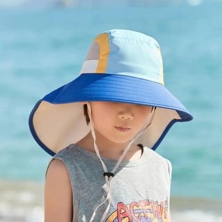 Mũ chống nắng cho bé YSANH, Mũ đi biển vành rộng chống tia cực tím bằng vải Polyester, có dây đeo Mũ xô cổ thoáng khí cho bé trai bé gái