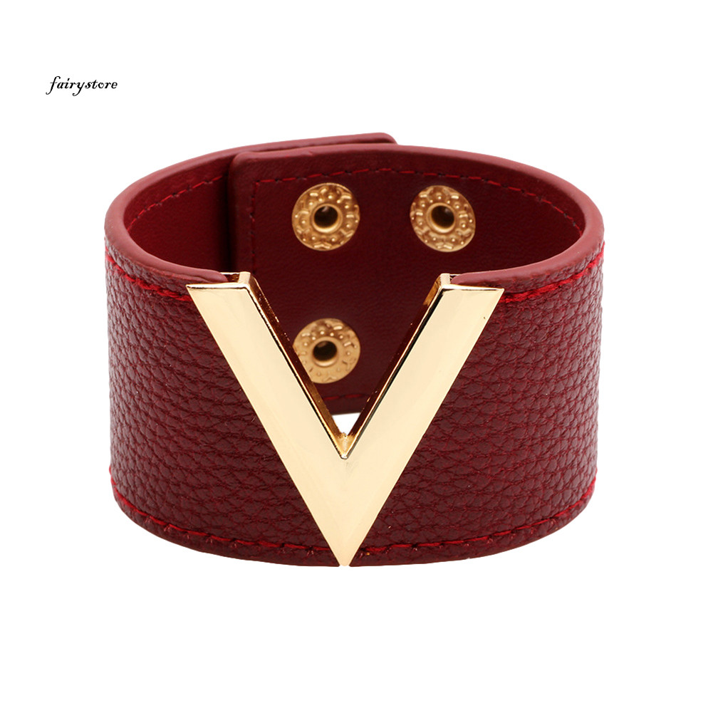 Fairystore| Phụ Nữ Rộng Hình Chữ V Vòng Tay Vòng Tay Dây Đeo Tay Thời Trang Nút Dự Tiệc Trang Sức Quà Tặng