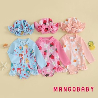 Mg-baby Bé Gái Đồ Bơi Dâu Hoa Nàng Tiên Cá Bikini Có Mũ Đồ Bơi Sơ Sinh Cho Tắm Mùa Hè