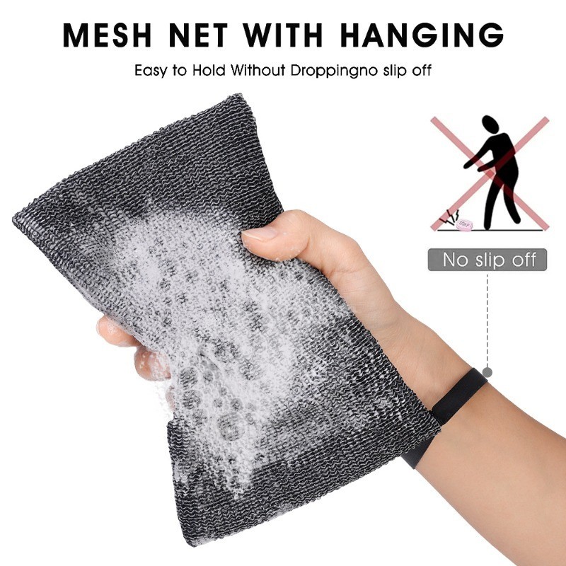 [Nổi bật] Túi đựng xà phòng Nylon - Lưới tẩy tế bào chết làm sạch da mặt - Phụ kiện phòng tắm - Có thể treo, hai lớp, di động, dày - Giá đỡ dầu gội tắm - Lưới xốp - Cung cấp du lịch