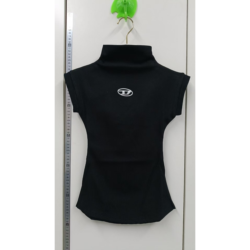 Milyfashion Mỹ Retro Nửa Cổ Cao Chính Hãng Vai Skinny Không Tay Áo Thun Nữ Mùa Hè Hot Girl Slim-fit Slimmer Nhìn Sang Trọng Ngắn