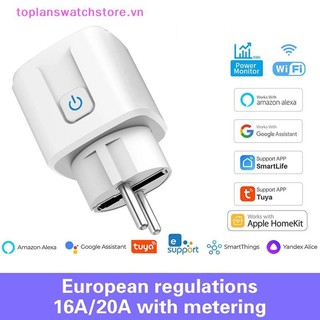 Toplanswatchstore Ổ cắm WiFi thông minh EU 16A / 20A Có chức năng hẹn giờ màn hình nguồn Tuya Điều khiển ứng dụng cuộc sống thông minh Hoạt động với Alexa Home VN