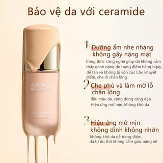 [Tặng Kem Lót Mini+Bông Mút] Kem Nền Honey Beauty Dạng Lỏng Kiểm Soát Dầu Lâu Trôi Chống Thấm Nước, Mỏng Nhẹ
