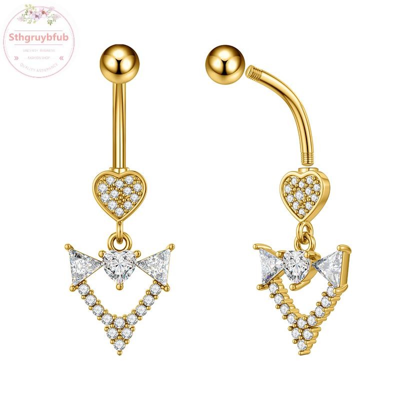 Sthb Thời Trang Trái Tim Hoa Dài Mặt Dây Chuyền Bụng Nút Nhẫn Nữ Bé Gái Cơ Thể Xuyên Bụng Nhẫn Thép Không Gỉ Bụng Nút Nhẫn VN
