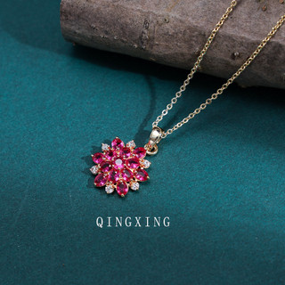 Châu Âu Mỹ ins Phong Cách Mới Đỏ Corundum Hoa Ba Chiều Mặt Dây Chuyền Vòng Cổ Nữ