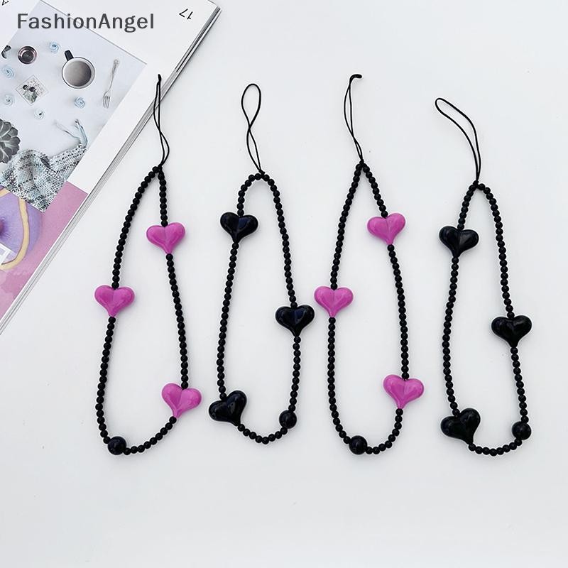 Fashionangel Hàn Quốc Trái Tim Đen Điện Thoại Dây Quyến Rũ Acrylic Đính Hạt Điện Thoại Di Động Dây Đeo Tay Tiện Dụng Dây Y2K Phụ Kiện Trang Sức VN