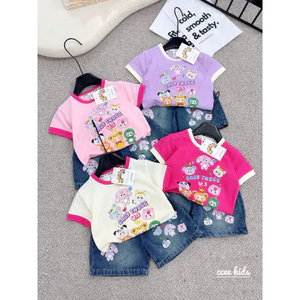 set baby three + quần short jean Hàn quốc cao cấp cho bé gái size đại 15-37kg, đồ bộ bé gái áo baby three