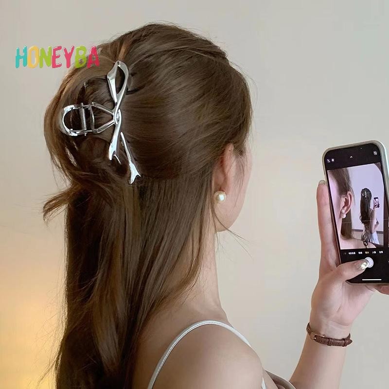 < Honeyba > 2023 Kẹp Móng Vuốt Kim Loại Nơ Thắt Nơ Kẹp Kim Loại Tóc Bạc Phong Cách Vuốt Tóc Cao Cấp Đa Năng Thìa Trang Trí Tóc Mũ nón