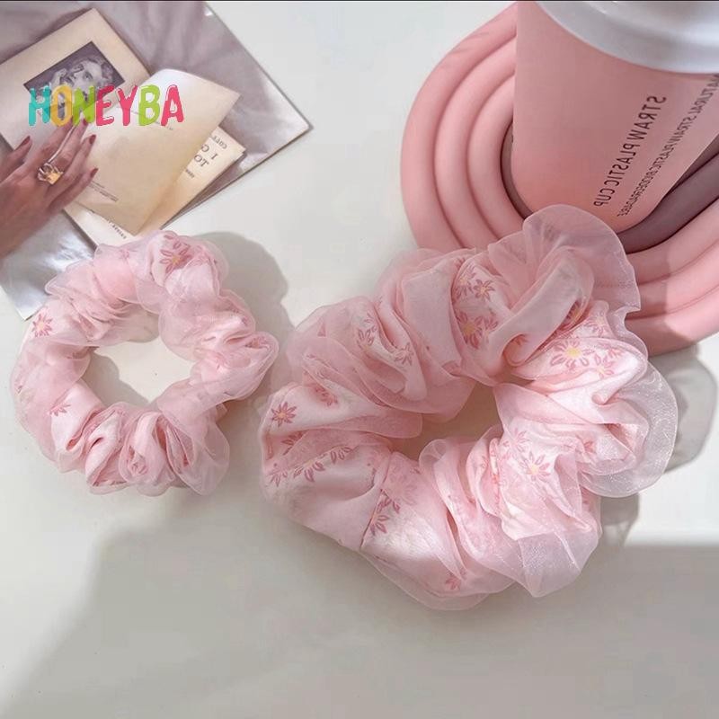 < Honeyba > Dây buộc tóc hoa ngọt ngào bằng lụa hai lớp dành cho bé gái Dây buộc tóc đuôi ngựa Dây cao su Dây buộc tóc Phụ kiện tóc