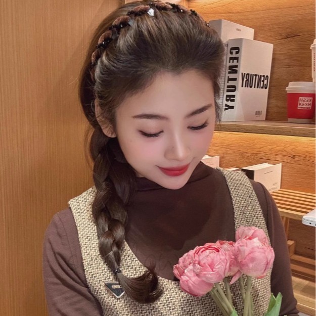 [hướng dương] ❈ ❈ ❈ ❈ ❈ ❈ Băng đô sóng kèm kim cương - Tăng cường âm lượng đuôi ngựa cao cho tóc mịn