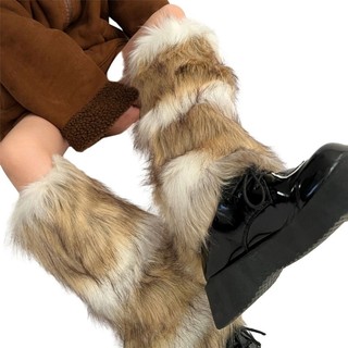 Hum Nữ Vintage Lông Chân Ấm Mùa Đông Ấm Áp Fuzzy Sang Trọng Boot Còng Tất Dài