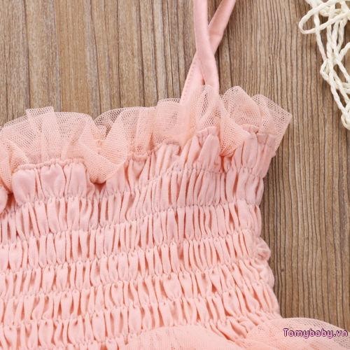 Bé Gái Không Tay Đầm Màu Trơn Xếp Ly Tulle Sling Mùa Hè Ruffle Bong Bóng Váy Công Chúa