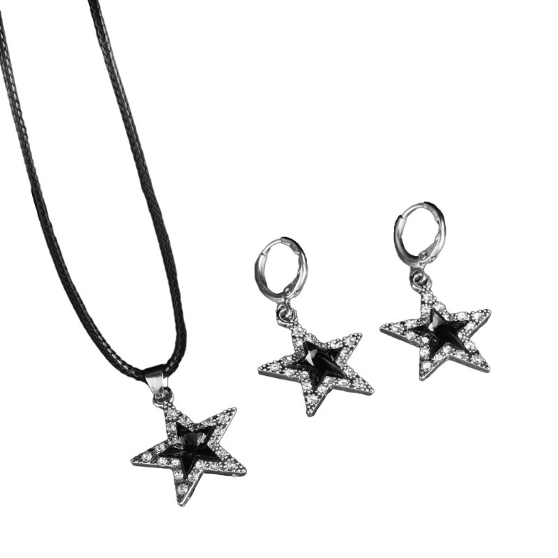Mis Mặt dây chuyền hình ngôi sao đen tối và bí ẩn Bông tai và chuỗi cổ Bộ trang sức Gothic quyến rũ